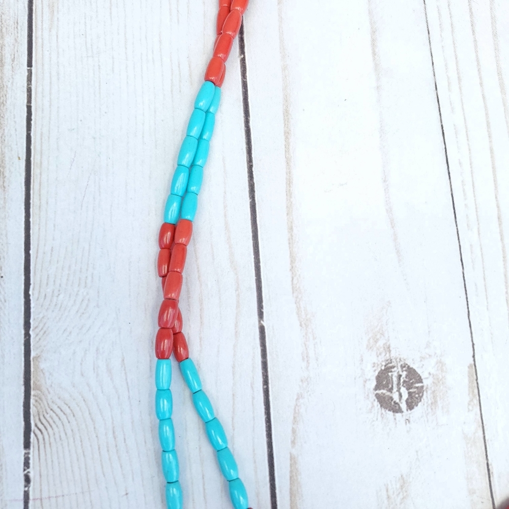 Beautiful Southwestern Red and Turquoise Vintage Necklace - Picture 10 of 13